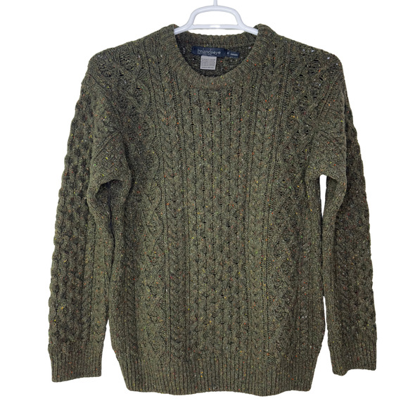 Irelands Eye Sweater Mens Medium Aran Green Cable Knit Wool Cashmere Fisherman - Picture 1 of 4